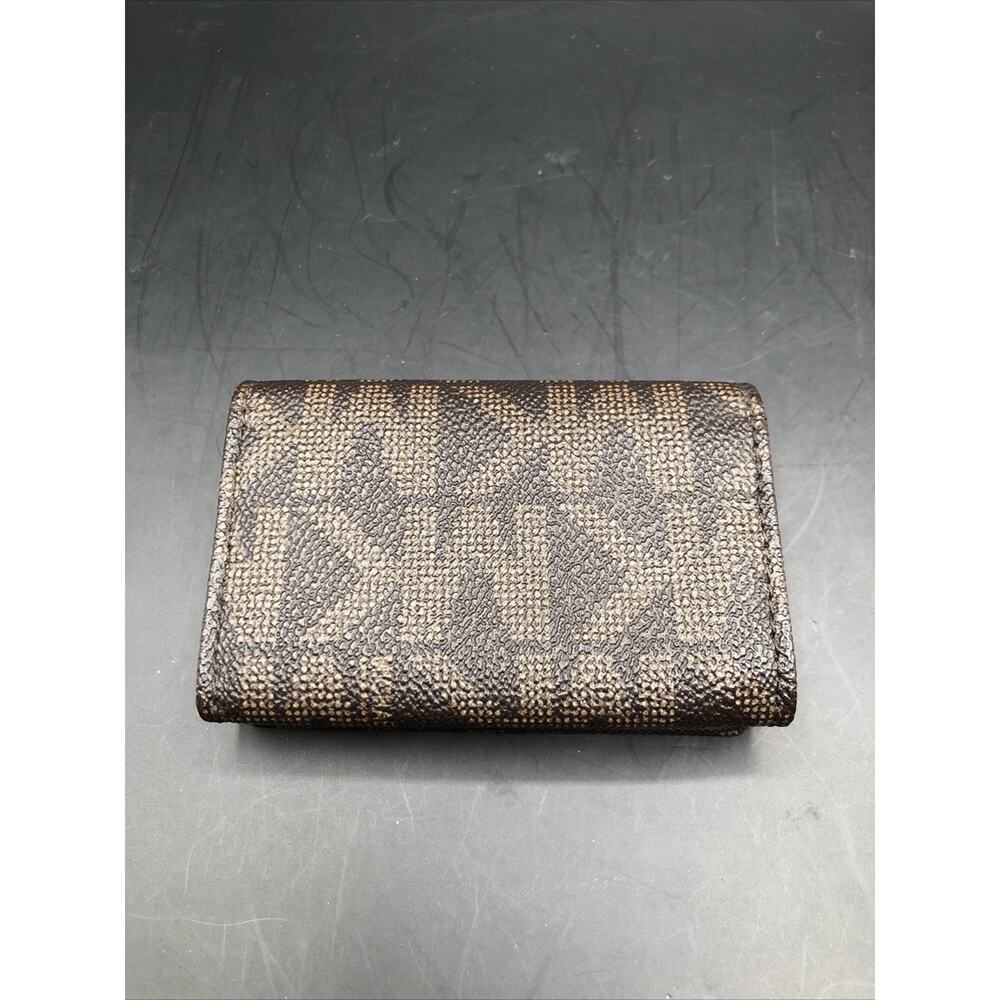 Michael Kors MK Logo Leather Card Case Wallet Brown With MK Pattern 2 Slots - Picture 4 of 9